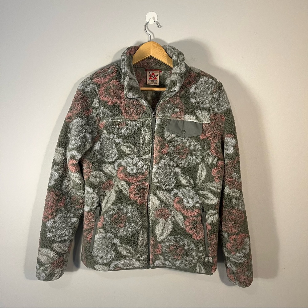 Gerry Green Pink Floral Plush Pile Full Zip fleece Jacket M
